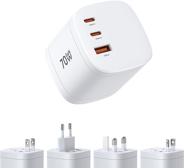 Wall Charger Choetech 70W Rotatable Universal GaN Wall Charger (US/EU/UK/AU pins) ...