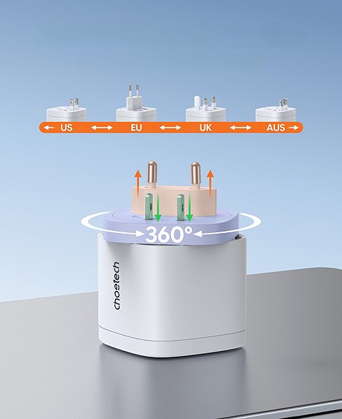 Wall Charger Choetech 70W Rotatable Universal GaN Wall Charger (US/EU/UK/AU pins) ...