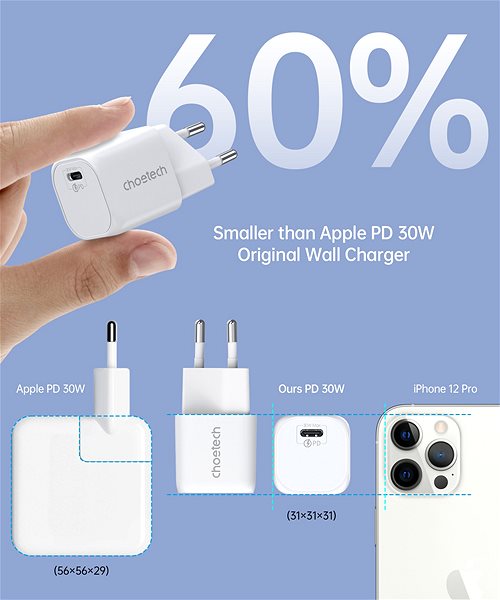 AC Adapter ChoeTech PD30W GAN type-c wall charger(white) ...