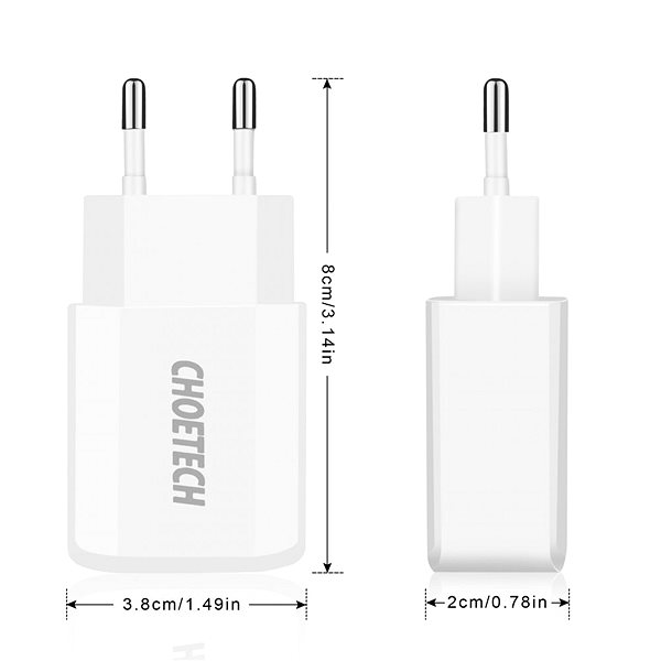 AC Adapter ChoeTech Smart USB Wall Charger 12W White Technical draft