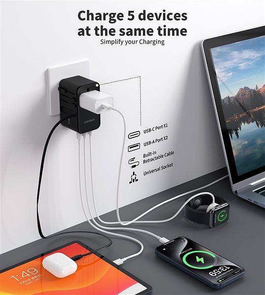Wall Charger ChoeTech 35W Travel Wall Charger with inside cable (US/EU/UK/AU) ...