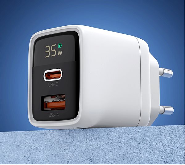 AC Adapter ChoeTech PD35W GAN Dual A+C ports Display wall charger-white ...