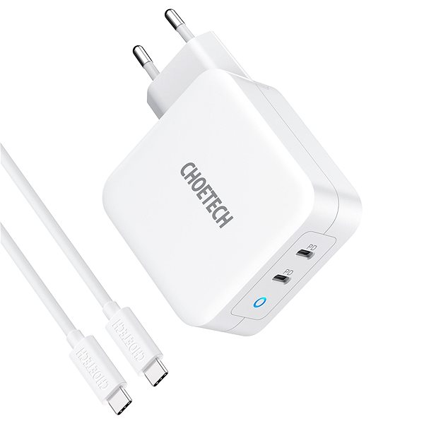 AC Adapter Choetech PD 100W GaN dual USB-C Charger with CC cable Features/technology