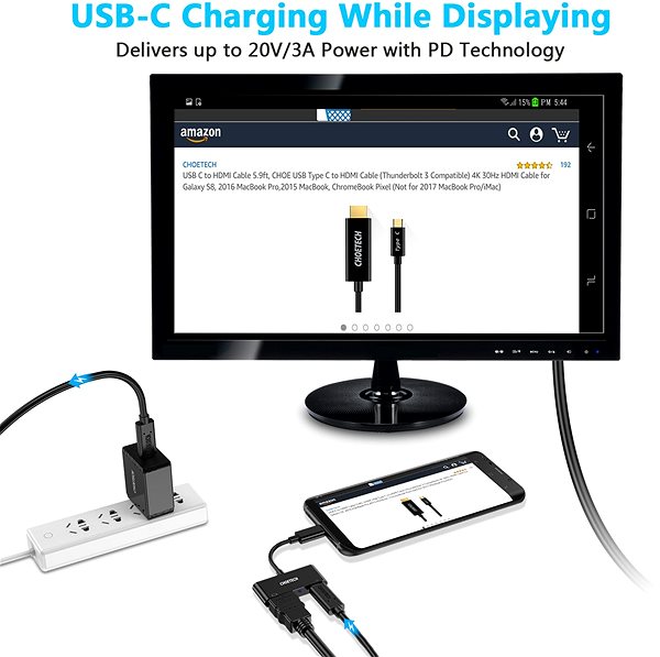 Átalakító ChoeTech Type-C (USB-C) to Type-C + HDMI Adapter Lifestyle