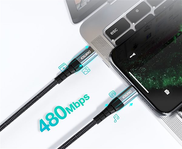 Adatkábel ChoeTech MFI CertIfied Type-c to Lightning 2m braid cable ...