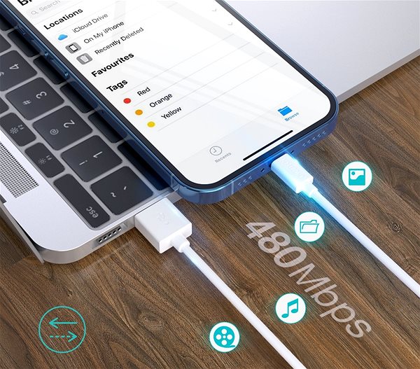 Dátový kábel ChoeTech MFI certIfied USB-A to lightening 1.8m cable white ...