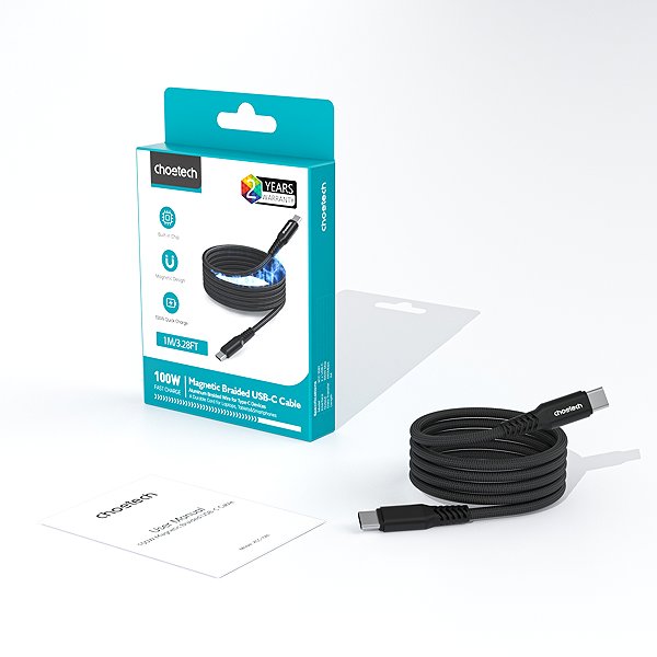 Data Cable Choetech PD100W USB-C to USB-C 1M Magnet Nylon Cable--black ...