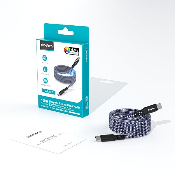 Data Cable Choetech PD100W USB-C to USB-C 1M Magnet Nylon Cable--blue ...