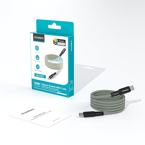 Data Cable Choetech PD100W USB-C to USB-C 1M Magnet Nylon Cable--green ...