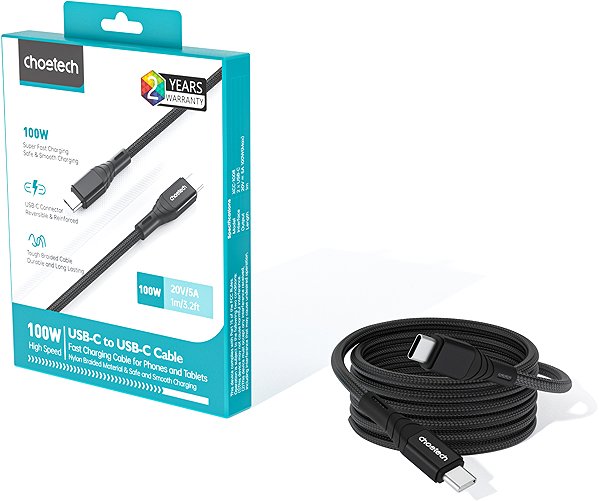 Data Cable Choetech PD100W Type-c to Type-c 1meter Nylon Cable ...