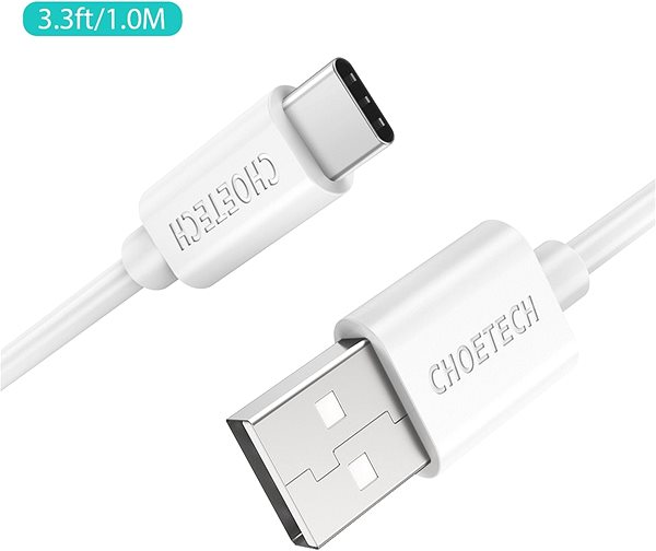 Adatkábel ChoeTech (USB-A  to USB-C) Cable 1m, fehér Csatlakozási lehetőségek (portok)