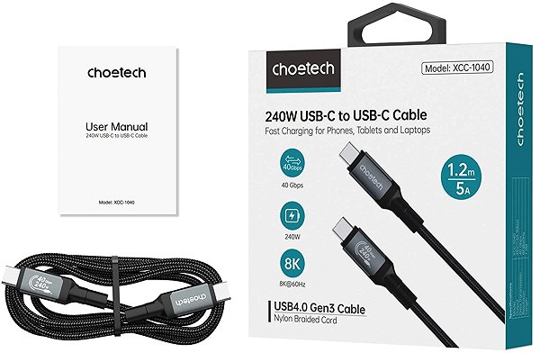 Data Cable Choetech USB4.0 GEN3 240W 8K Audio 2M Nylon Cable ...