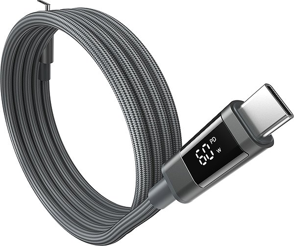Data Cable ChoeTech PD60W USB-C to USB-C Digital Display 1.2m Magnet Nylon Cable Grey ...
