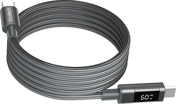 Data Cable ChoeTech PD60W USB-C to USB-C Digital Display 1.2m Magnet Nylon Cable Grey ...
