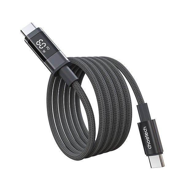 Data Cable ChoeTech PD60W USB-C to USB-C Digital Display 1.2m Nylon Cable Grey ...