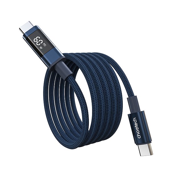 Data Cable ChoeTech PD60W USB-C to USB-C Digital Display 1.2m Nylon Cable Dark blue ...