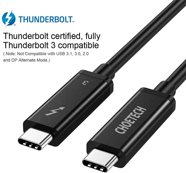 Adatkábel ChoeTech Thunderbolt 3 Active USB-C Cable 2m Oldalnézet