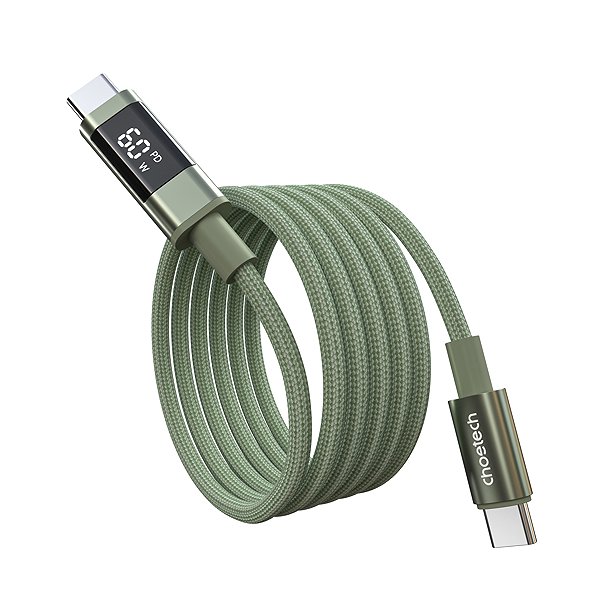 Data Cable ChoeTech PD60W USB-C to USB-C Digital Display 1.2m Nylon Cable Dark green ...