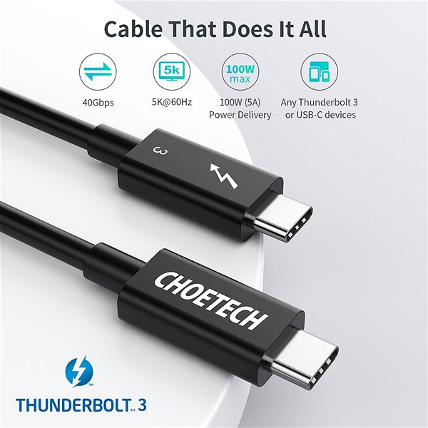 Adatkábel ChoeTech Thunderbolt 3 Passive USB-C Cable 0.7m Black Csatlakozási lehetőségek (portok)