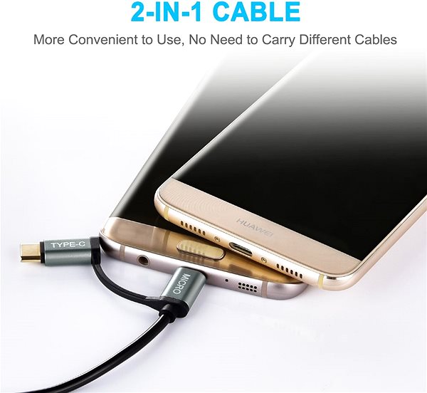 Data Cable ChoeTech 2 in 1 USB to Micro USB + Type-C (USB-C) Straight Cable, 1.2m Connectivity (ports)
