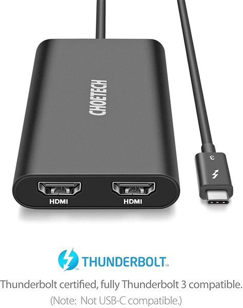 Adapter ChoeTech Thunderbolt 3 Type-C to Dual HDMI Adapter Black Anschlussmöglichkeiten (Ports)
