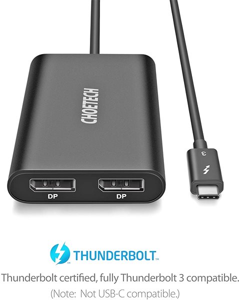 Adapter ChoeTech Thunderbolt 3 Type-C to Dual DisplayPort (DP) Adapter, Black Connectivity (ports)