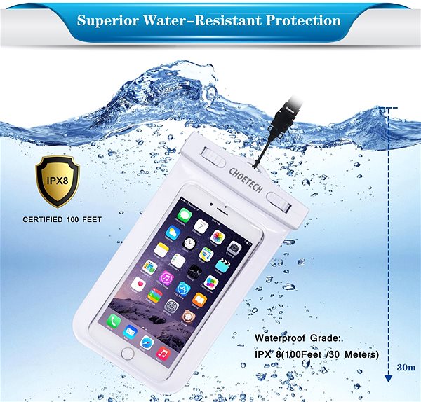 Puzdro na mobil ChoeTech Waterproof Bag for Smartphones White ...