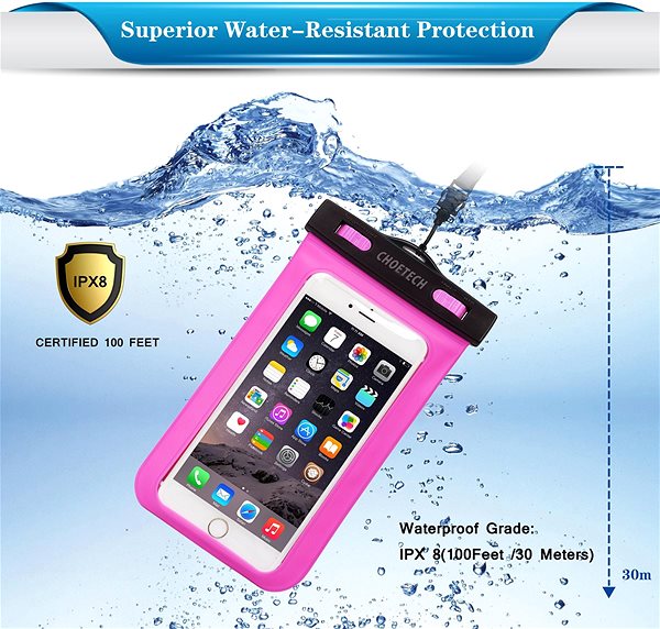 Puzdro na mobil ChoeTech Waterproof Bag for Smartphones Pink ...