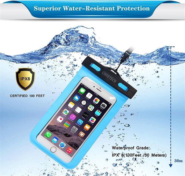 Puzdro na mobil ChoeTech Waterproof Bag for Smartphones Blue ...