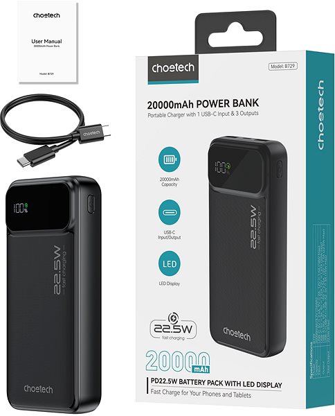 Power Bank ChoeTech Digital Powerbank B729 PD22.5W 20000mAh ...