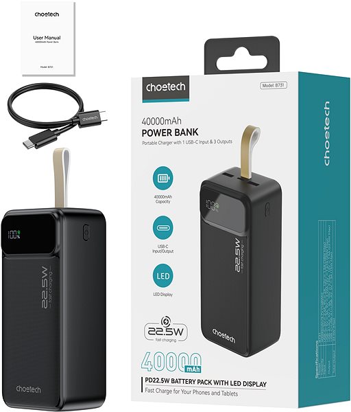 Power Bank ChoeTech Digital Powerbank B731 PD22.5W 40000mAh ...