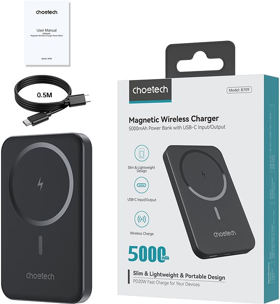 Power Bank ChoeTech 5000mAh Ultra thin 11mm Magnetic power bank ...