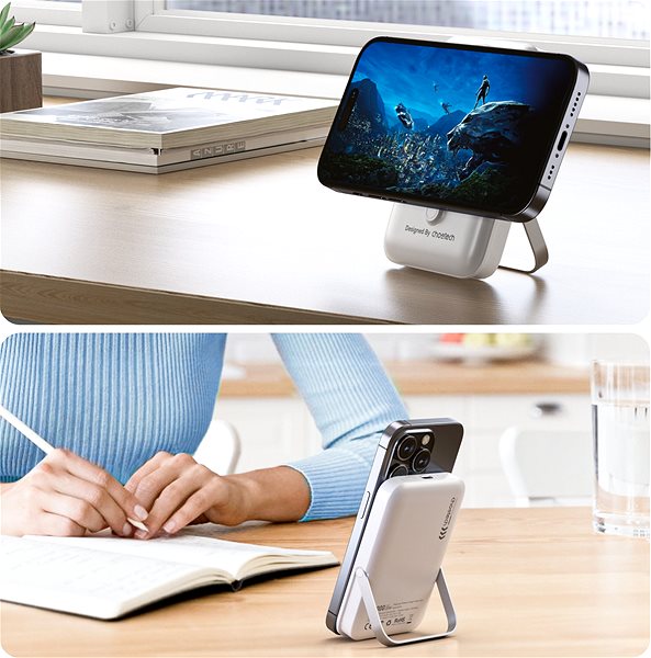 Power Bank ChoeTech PD20W 10000mAh Magnetic Power Bank with holder white ...