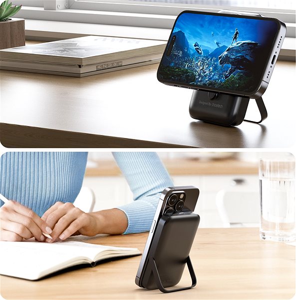 Power Bank ChoeTech PD20W 10000mAh Magnetic Power Bank with holder black ...