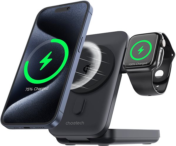 Power Bank ChoeTech Qi2 Certified 3-in-1 magnetic charger holder with 10000mAh battery ...
