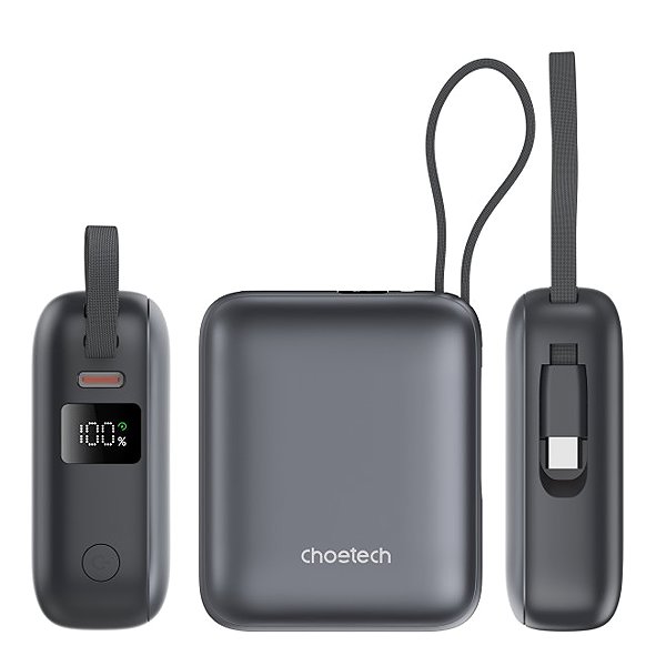 Power Bank ChoeTech Mini 35W 10000mAh Power Bank with USB-C input/output Cable grey ...