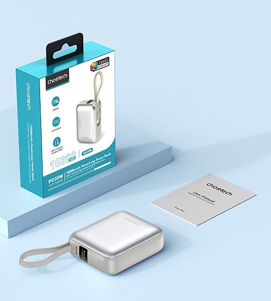 Power Bank ChoeTech Mini 35W 10000mAh Power Bank with USB-C input/output Cable gold ...