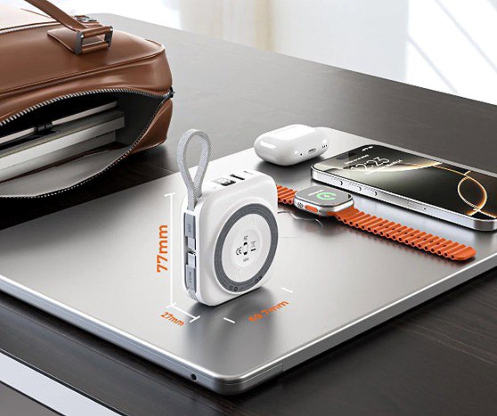 Power Bank Choetech 10000mAh LED display Dual Type-c Cable Out power bank for Mobile and Apple watch-Silver ...