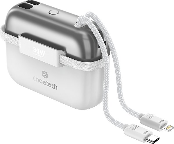 Power Bank Choetech Mini Bag Digital 10000mAh PD30W Power Bank
with Type-c+L cable Out for Ipad/iphone white ...