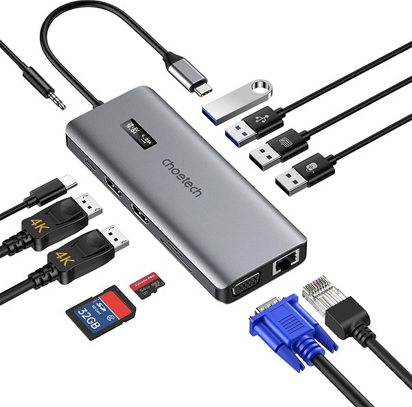 Port-Replikator Choetech 12-in-1 USB-C Multiport Adapter Anschlussmöglichkeiten (Ports)