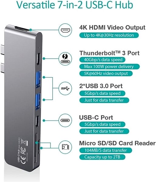 Port Replicator CHOETECH 7-In-2 USB-C Multiport Adapter Connectivity (ports)