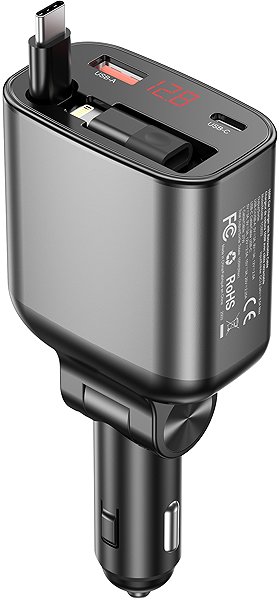 Car Charger ChoeTech 105W USB-C+USB-A Digital Fast car charger with Stretchable Type-C cable ...