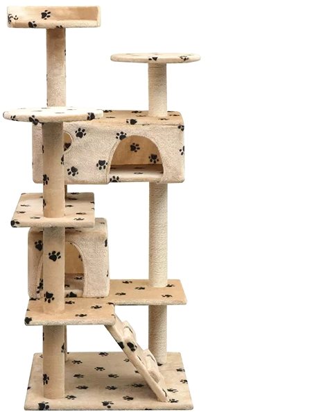 Cat Scratcher Shumee Cat Scratcher with Sisal Posts Beige with Paws 67 × 67 × 125cm Lateral view