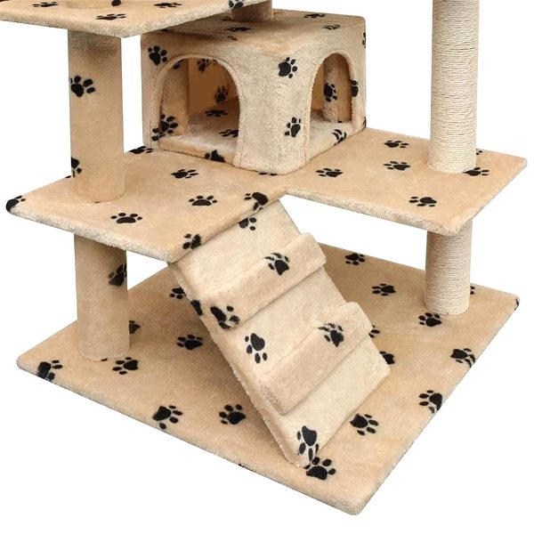 Cat Scratcher Shumee Cat Scratcher with Sisal Posts Beige with Paws 67 × 67 × 125cm Features/technology