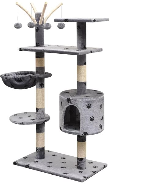 Cat Scratcher Shumee Cat Scratcher with Sisal Posts Grey with Paws 96 × 35 × 125cm Lateral view
