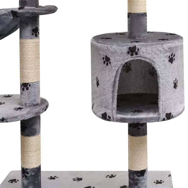 Škrabadlo pre mačky Shumee Hracie škrabadlo s kukaňou a pelechom 96 × 35 × 125 cm sivé s labkami Vlastnosti/technológia