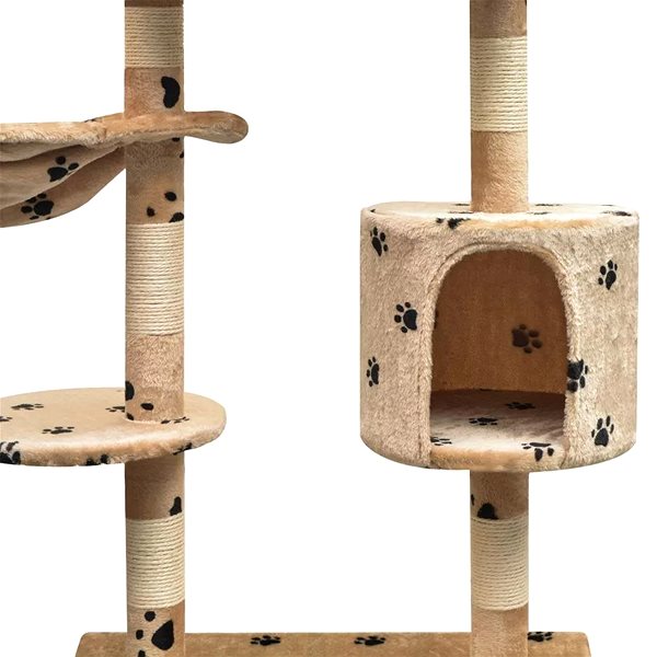 Cat Scratcher Shumee Cat Scratcher with Sisal Posts Beige with Paws 96 × 35 × 125cm ...
