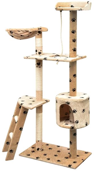 Cat Scratcher Shumee Cat Scratcher with Sisal Posts Beige with Paws 97 × 40 × 150cm Lateral view