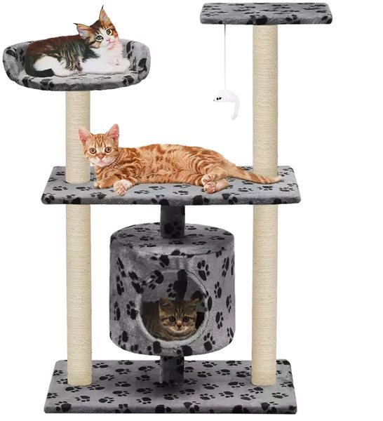 Cat Scratcher Shumee Cat Scratcher with Sisal Posts Grey with Paws 70 × 45 × 95cm Screen