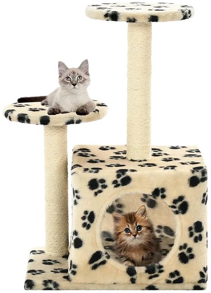 Cat Scratcher Shumee Cat Scratcher with Sisal Posts Beige with Paws 40 × 30 × 60cm Screen